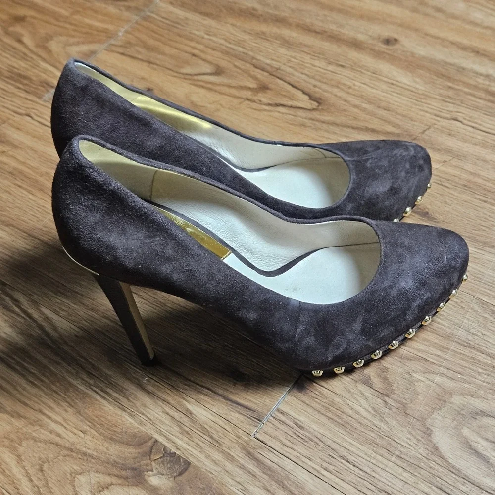 Michael Kors Ailee Suede Studded Pumps Platform 7.5 M Stiletto Heels Glam Chic